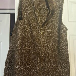 Charter Club Brown Textured Knit with Faux Fur